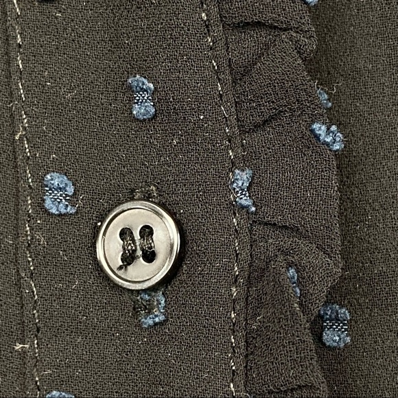 H&M Sheer Clip Dot Button Down High Neck Ruffle Detail Blouse - Picture 7 of 14